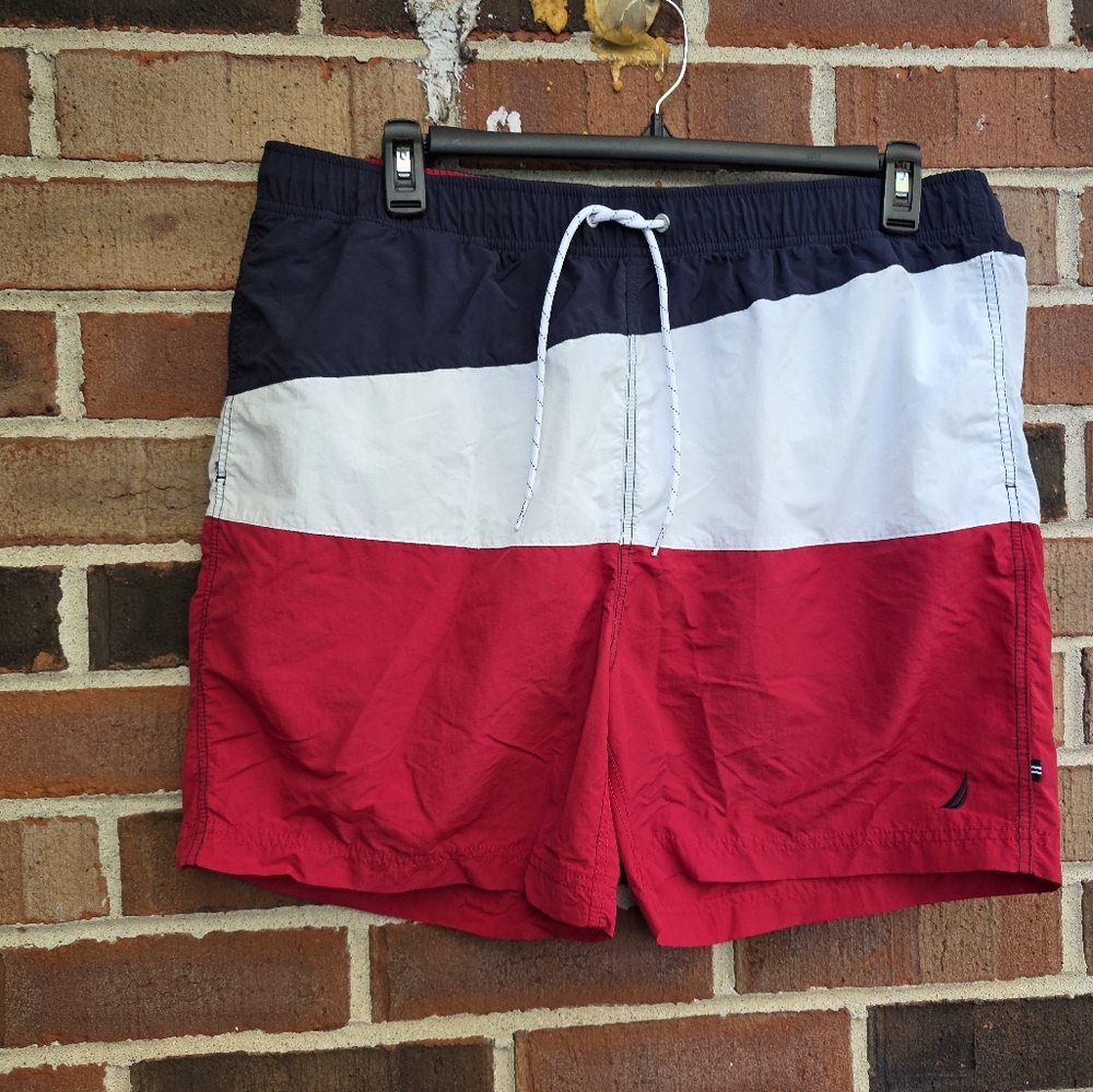 Nautica Men's Swim Trunks - Red White ans Blue Size XL